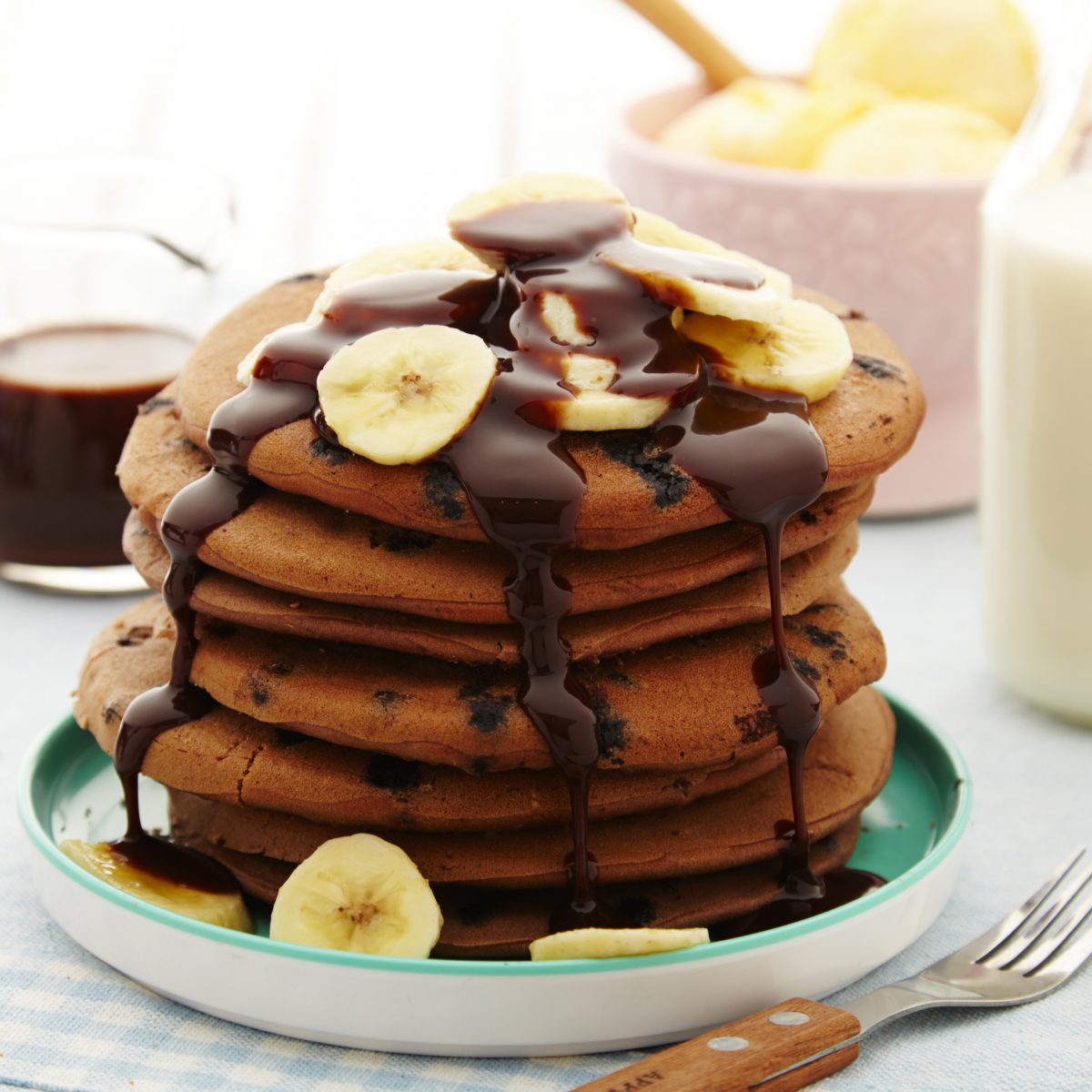 Banana Double Chocolate Chip Pancakes QL Kitchen